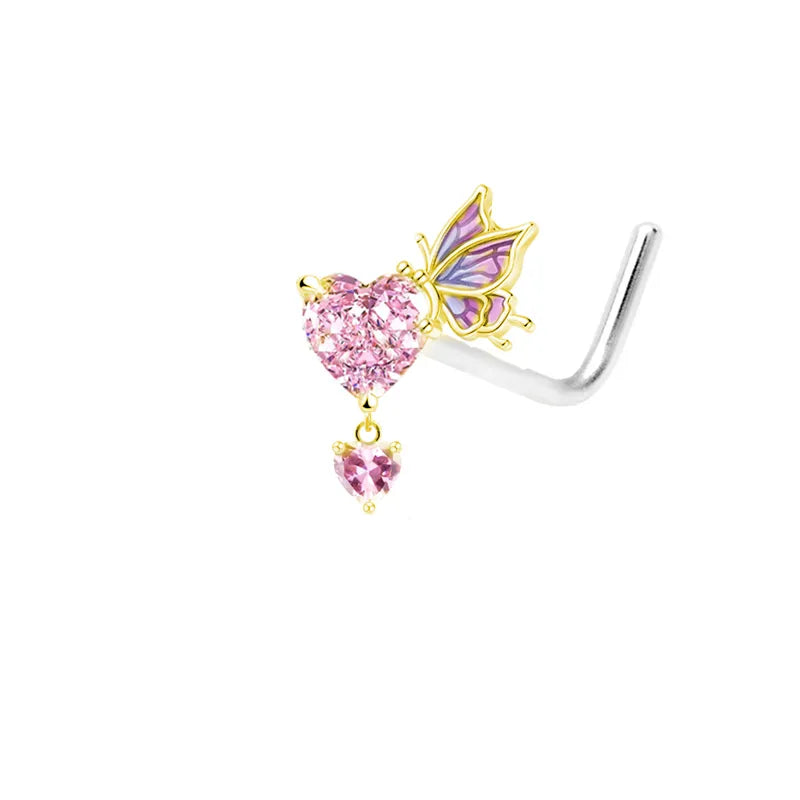cute sexy animal heart shape stainless steel alloy copper asymmetrical plating inlay zircon 14k gold plated 18k gold plated silver plated cartilage earrings belly ring nose ring