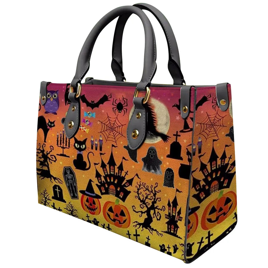Halloween Women's Medium Pu Leather Letter Streetwear Square Hook Loop Tote Bag