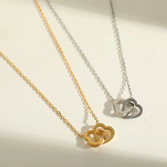 Wholesale Jewelry Princess Cute Lady Heart Shape Solid Color 304 Stainless Steel 18K Gold Plated cable chain Pendant Necklace
