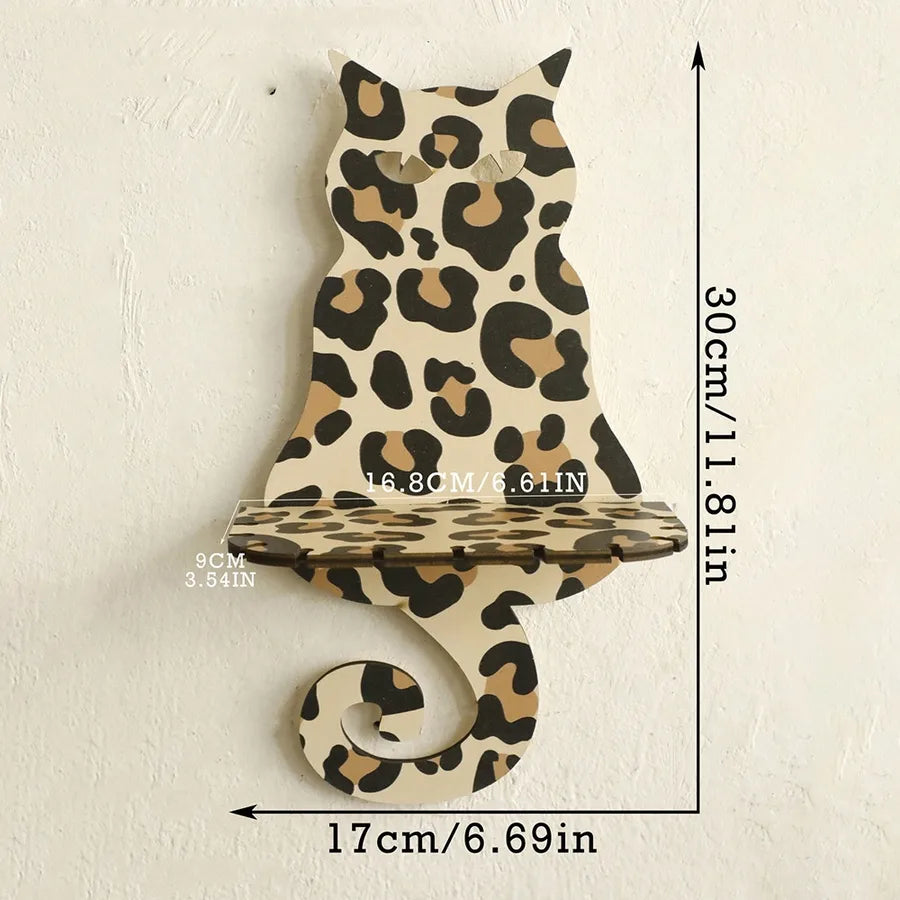 Cute Cat Leopard Wood Storage Rack Wall Art