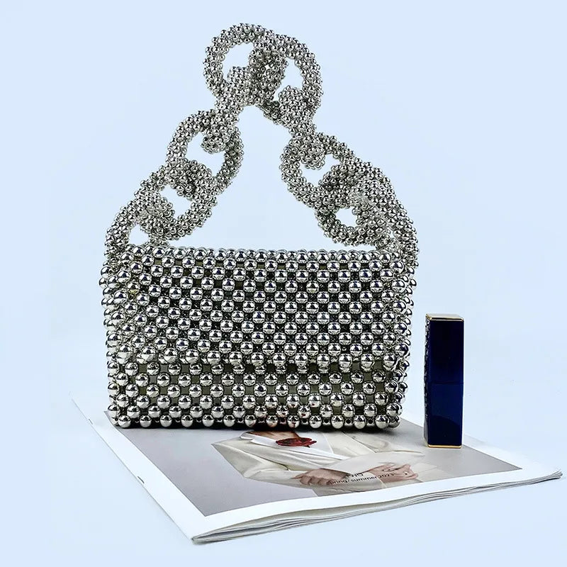 Women's Medium Plastic Solid Color Streetwear Beading Square Flip Cover Underarm Bag