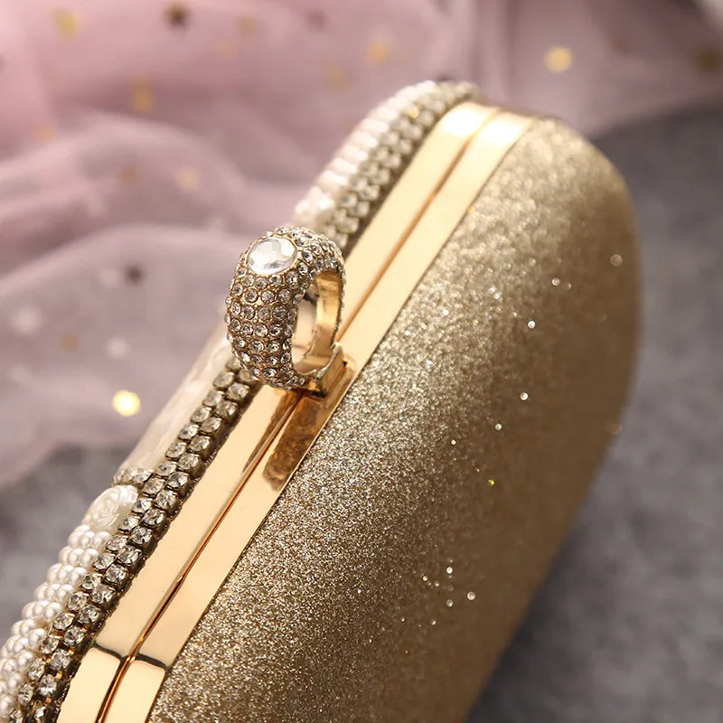 polyester flower pearls square evening bags