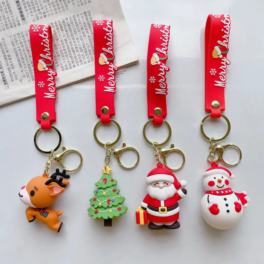 Cartoon Style Santa Claus Silica Gel Christmas Women's Keychain