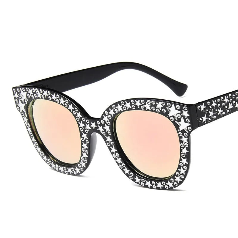 retro star ac round frame imitation diamond full frame women's sunglasses