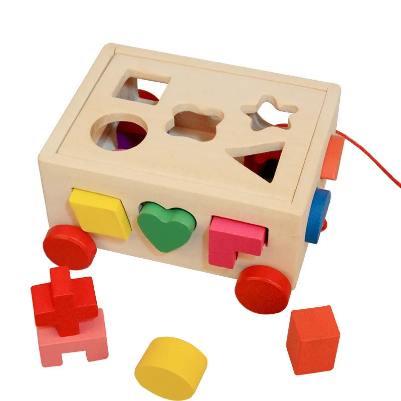 Wooden Shape Matching Educational Toy Box Early Learning Intelligence Drag Box For Children Toddler Educational Toys