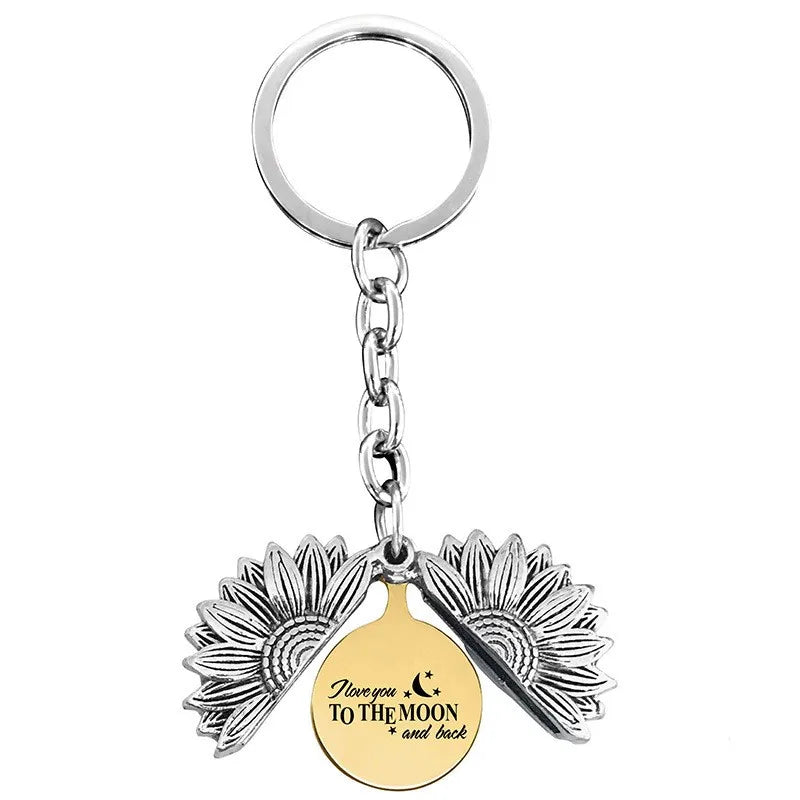 1 piece retro letter plant flowers metal plating keychain