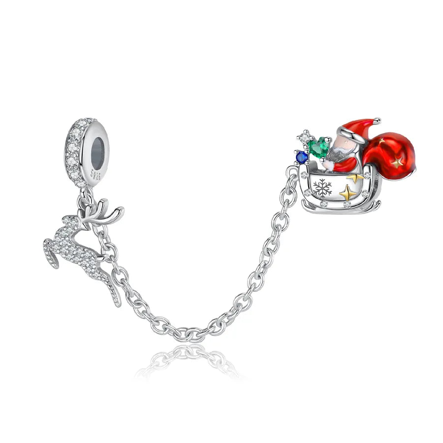 1 Piece 925 Sterling Silver Zircon Santa Claus Elk Pendant Rope Chain Charms