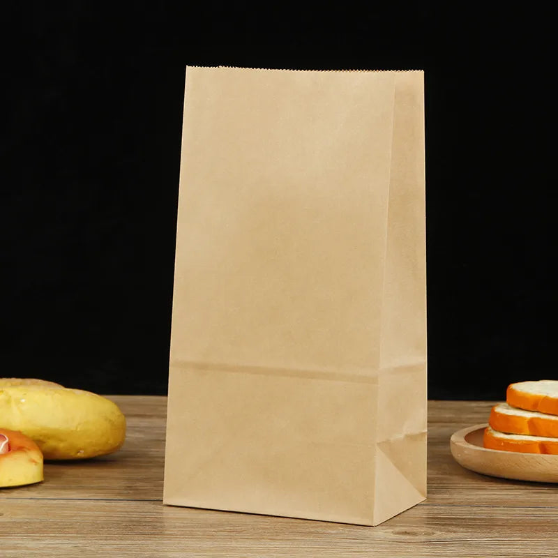Thickened Food Kraft Paper Bag Customized Square Bottom Bag Baking Takeaway  and  Film Anti-oil Storage Packaging Bag
