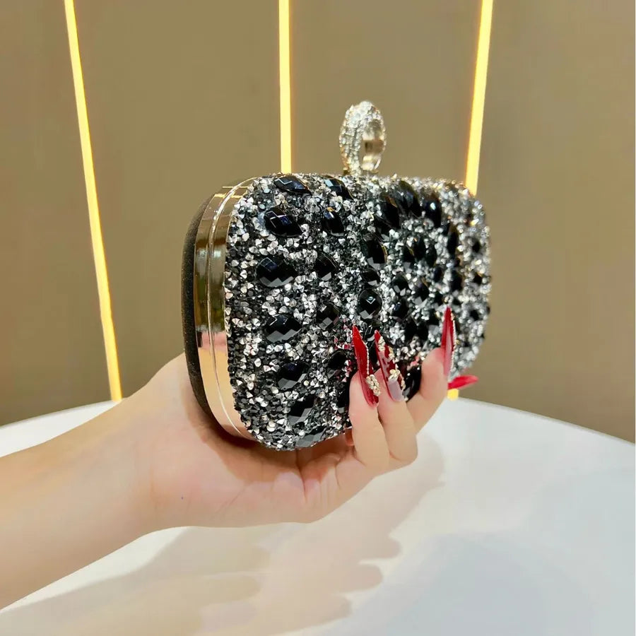 Fashionable Diamond Embedded Evening Bag Women's Clutch Shoulder Crossbody Bag For Banquet And Party Polyester Square Bag