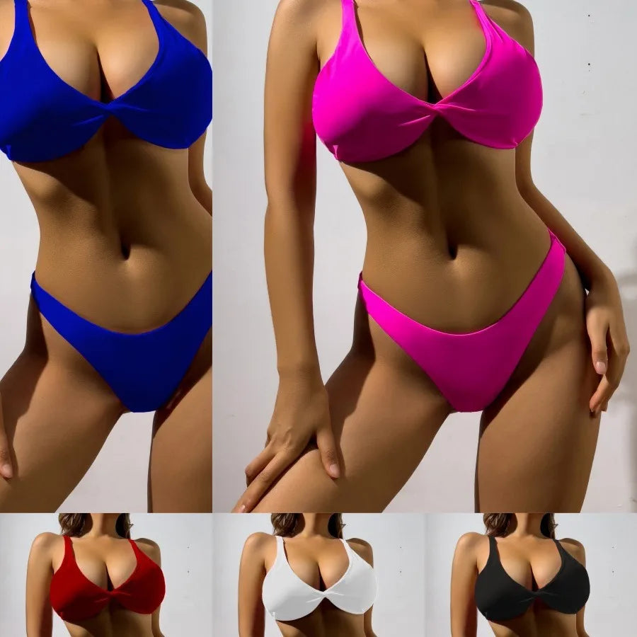 Women's Solid Color 2 Pieces Set Bikinis Swimwear