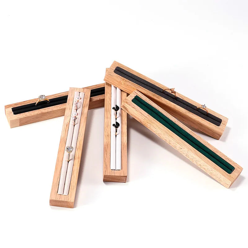 Rectangular Wooden Jewelry Ring Display Stand Holder Plate For Couple Rings High-End Craft Joining Style Jewelry Props