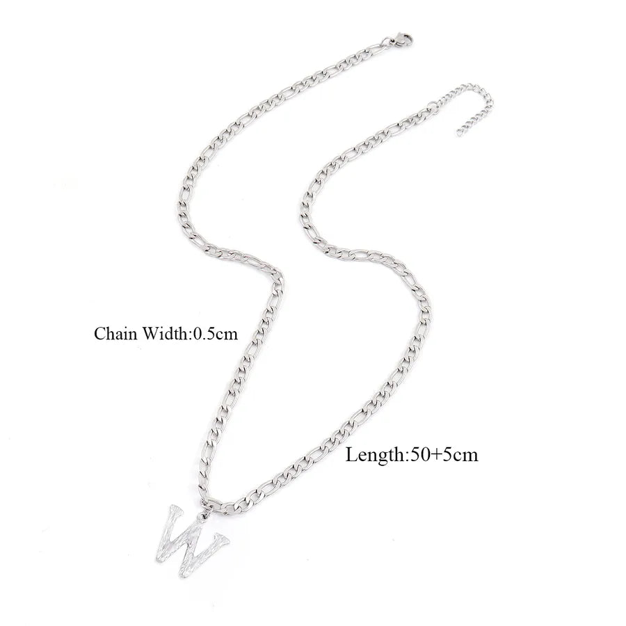 Wholesale Jewelry Retro Simple Style Letter 201 Stainless Steel 304 Stainless Steel Pendant Necklace figaro chain
