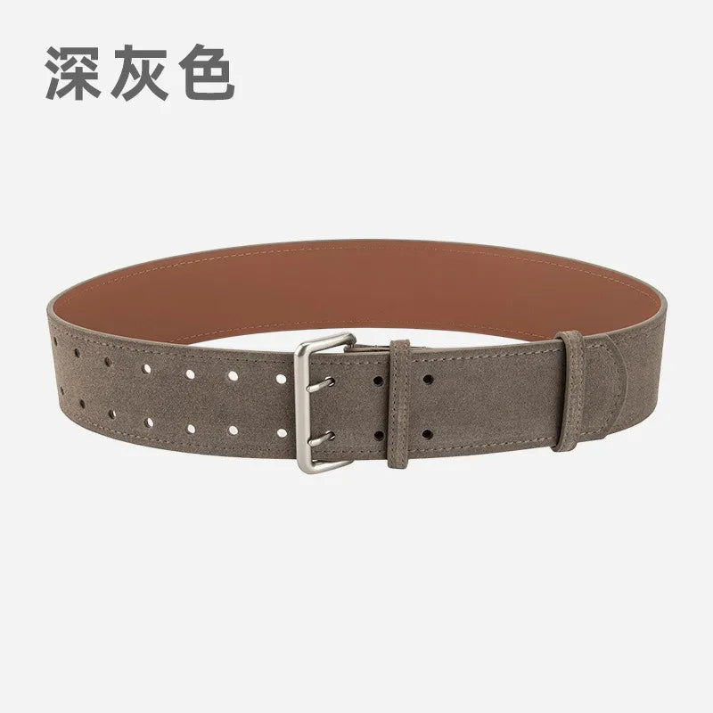 Retro Simple Style Solid Color Two-Layer Cowhide Alloy Plating Women's Leather Belts