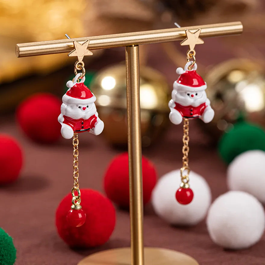 Christmas Theme Alloy Ear Cuff Drop Earrings  New Products Small Pendant Diy Accessories Christmas Hat