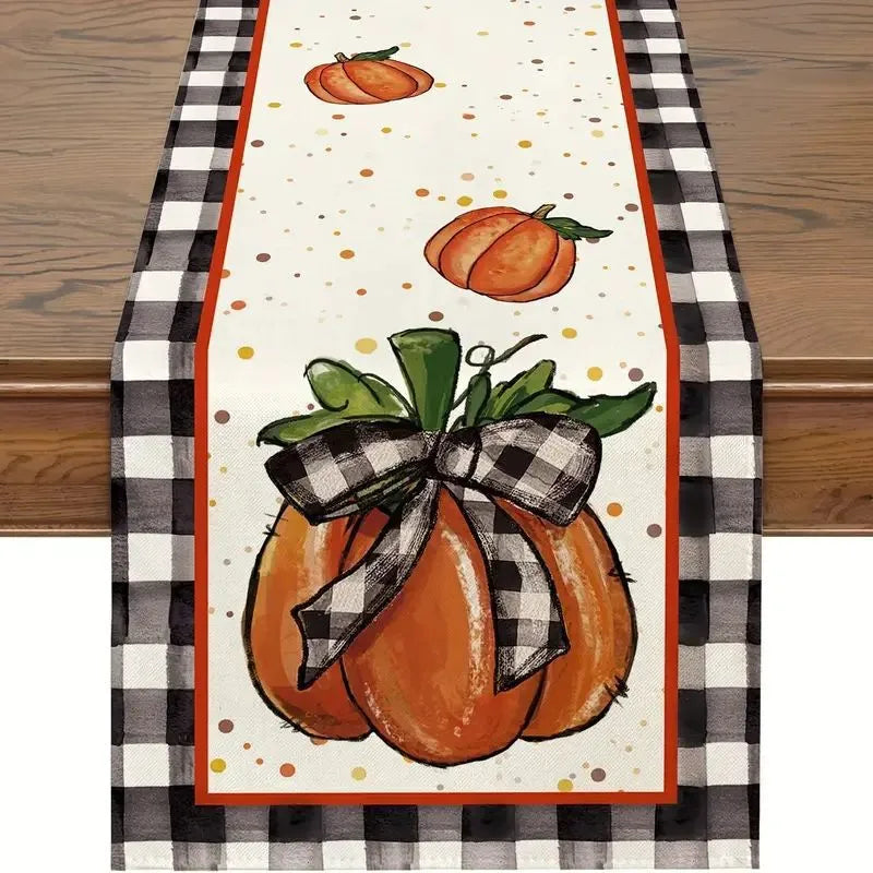 Halloween Thanksgiving Cute Pumpkin Lattice Polyester Table Runner