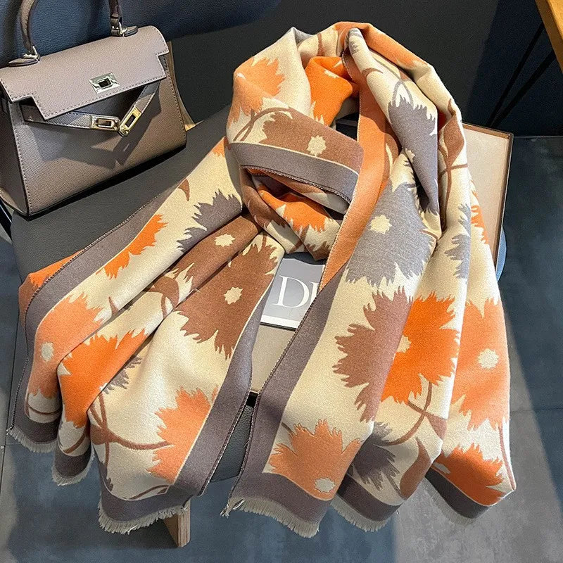 Unisex Basic Color Block Flower Acrylic Scarf