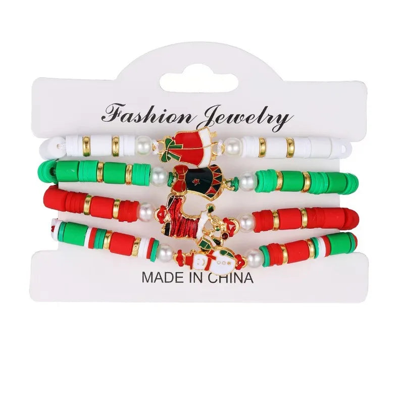 Christmas Theme Acrylic Bracelet Snowman Santa Claus Festive Beads Unisex Simple Style Handmade Jewelry Holiday Accessory