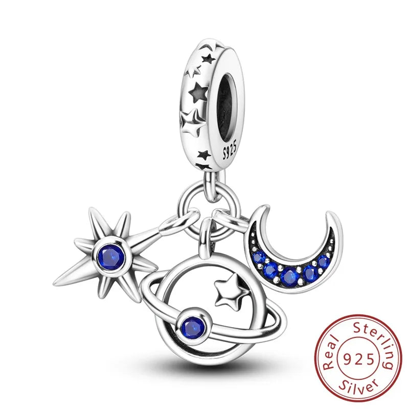 1 Piece 20.3*13.9mm 925 Sterling Silver Zircon Infinity Moon Pendant Beads Jewelry Accessories