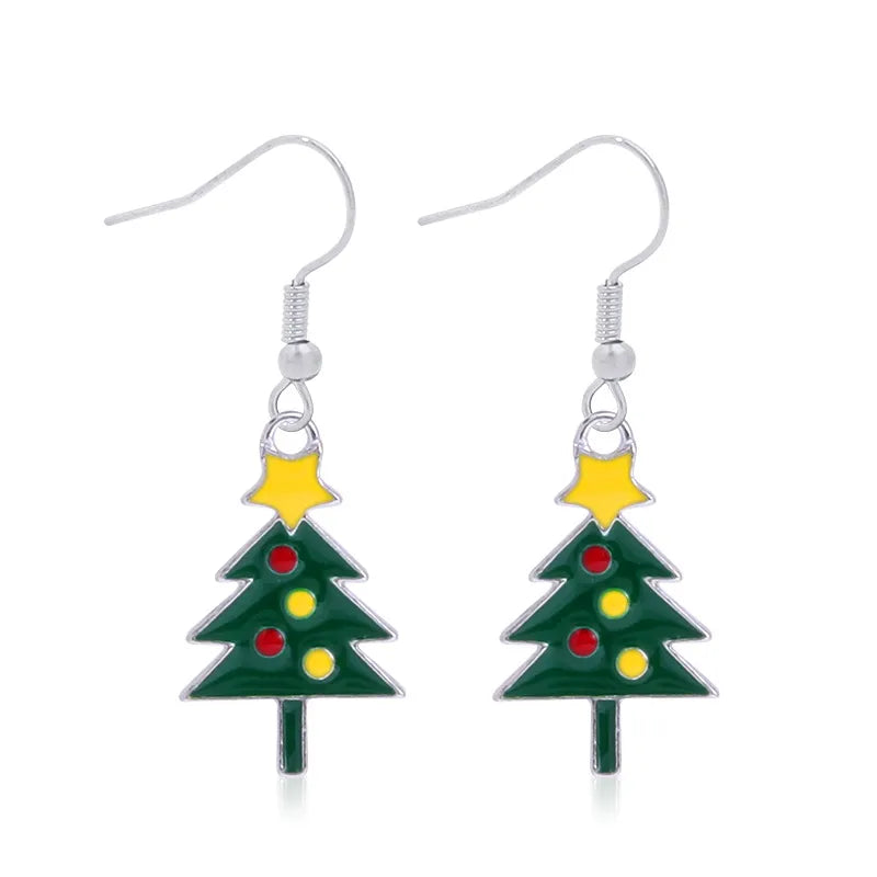 Fashionable Minimalist Christmas Series Earrings Women's Bell Drop Oil Flower Ring Snowman Christmas Tree Santa Claus Ear Jewelry