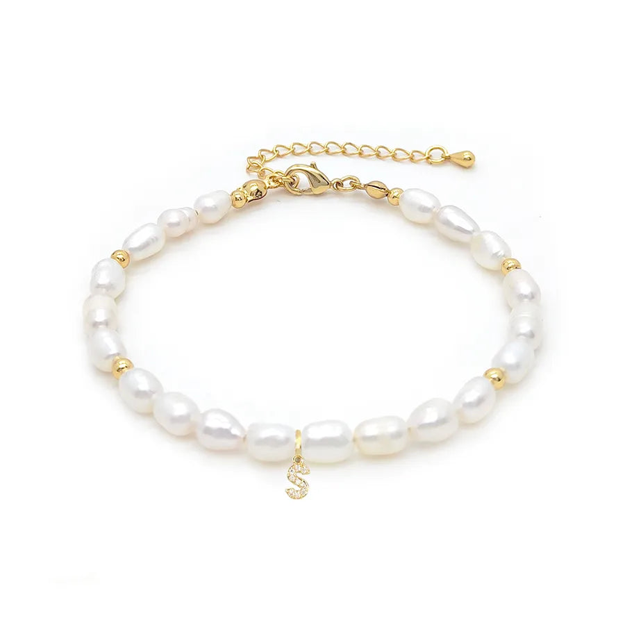 lady letter freshwater pearl beaded knitting bracelets