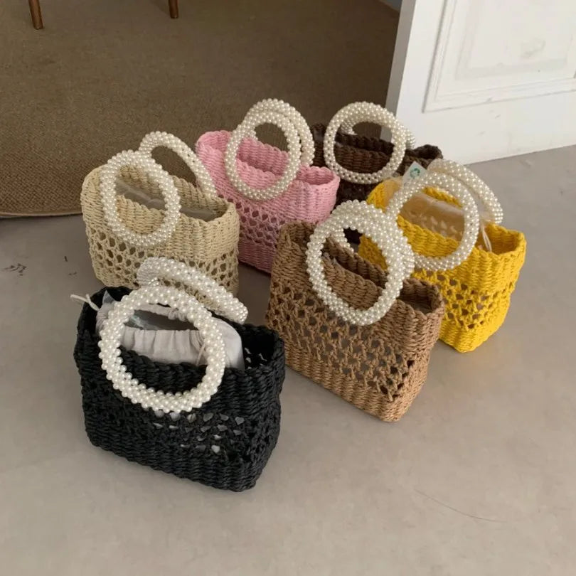 Chopped Straw Women's Woven Bag Hollow Portable Women's Bag Spring and Summer Niche Woven Bag New Fabric Straw Woven Bag Woven Bag Foreign Trade Hot Sale