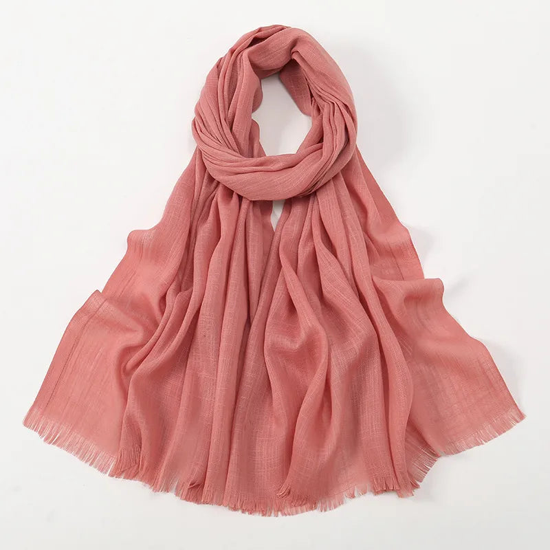 Unisex Simple Style Solid Color Slub Cotton Tassel Scarf