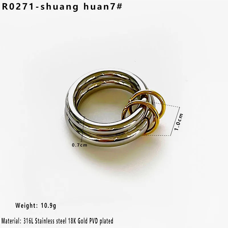 Wholesale Jewelry Elegant Simple Style Commute Geometric 316L Stainless Steel  18K Gold Plated Mixed Metal Open Rings Rings