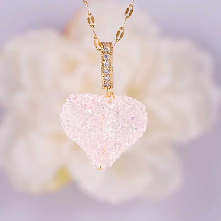 Wholesale Jewelry Cute Sweet Heart Shape 304 Stainless Steel Copper cable chain Pendant Necklace