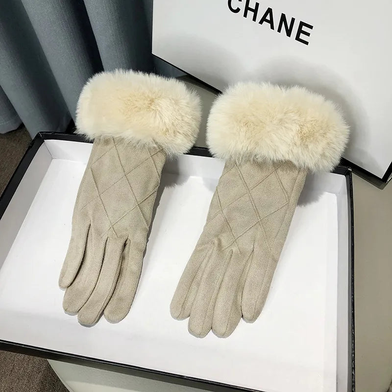 New suede gloves winter fleece-lined thick warm touch screen gloves outdoor riding cold-proof wholesale