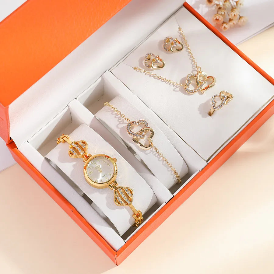 Casual Heart Shape Buckle Quartz Watch Jewelry Sets Women's Watches
