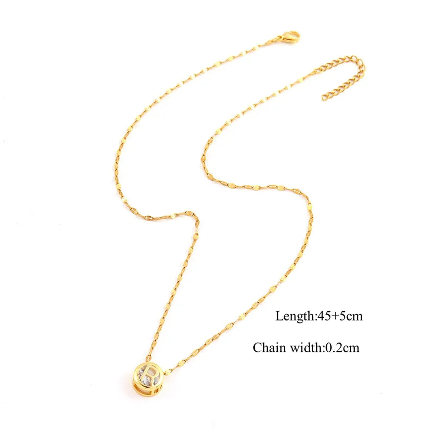 Wholesale Jewelry Elegant Simple Style Classic Style Round Letter 201 Stainless Steel Copper Artificial Crystal Lip Chain Pendant Necklace