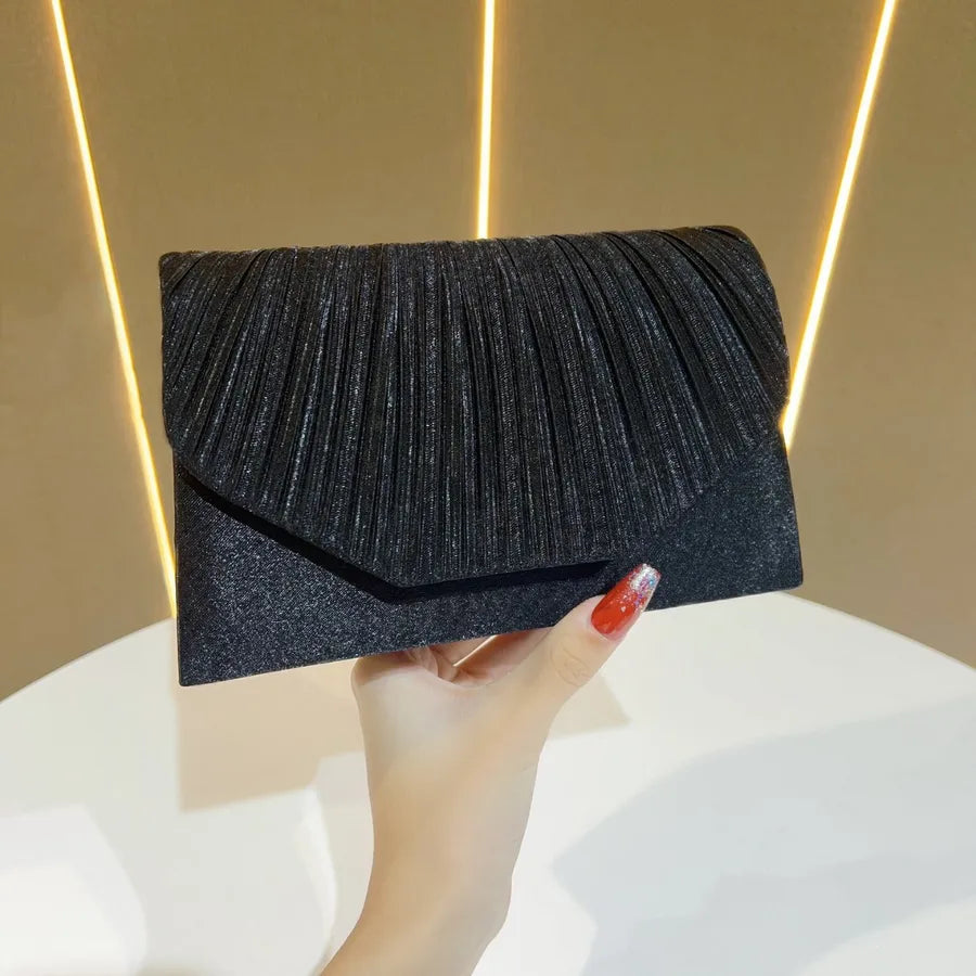 New Fashionable Evening Clutch Bag For Women Wedding Dinner Shoulder Bag Polyester Square Bag With Pleated Design