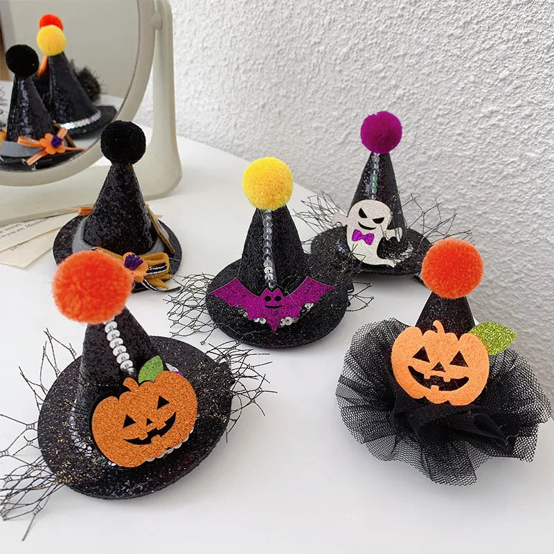exaggerated funny halloween pattern pumpkin bow knot alloy cloth hair clip