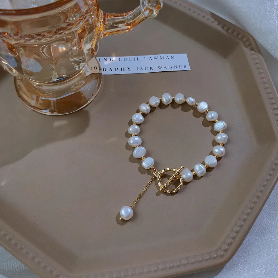 retro circle freshwater pearl beaded bracelets 1 piece