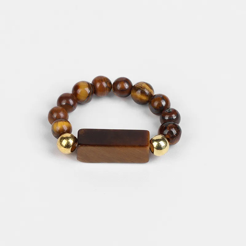 ethnic style round natural stone beaded rings 1 piece