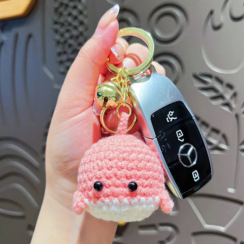 Creative Cartoon Knitted Mini Whale Keychain Cute Girl Heart Bag Pendant Couple Small Gift Christmas Valentine's Day Plush Material