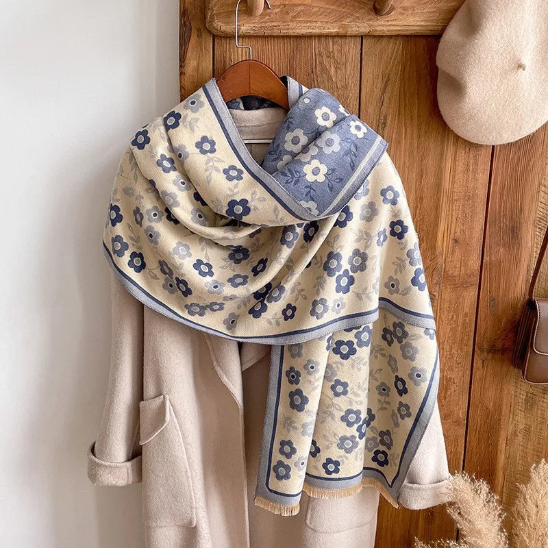 women's retro color block imitation cashmere printing scarf