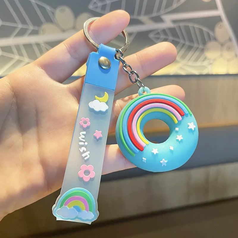 cartoon style donuts pvc unisex bag pendant keychain