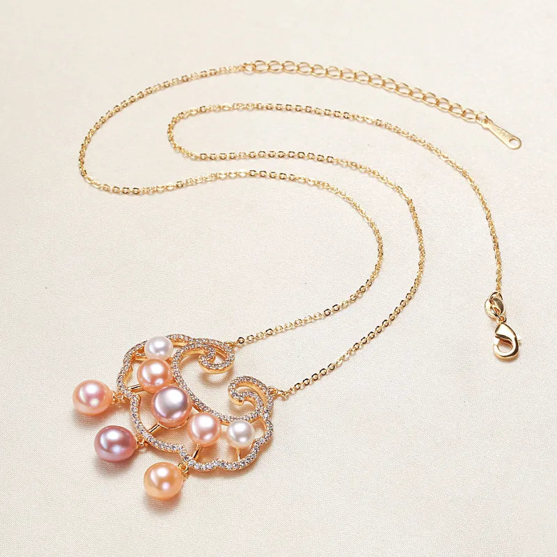 Freshwater Pearl Copper cable chain Geometric Pendant Necklace