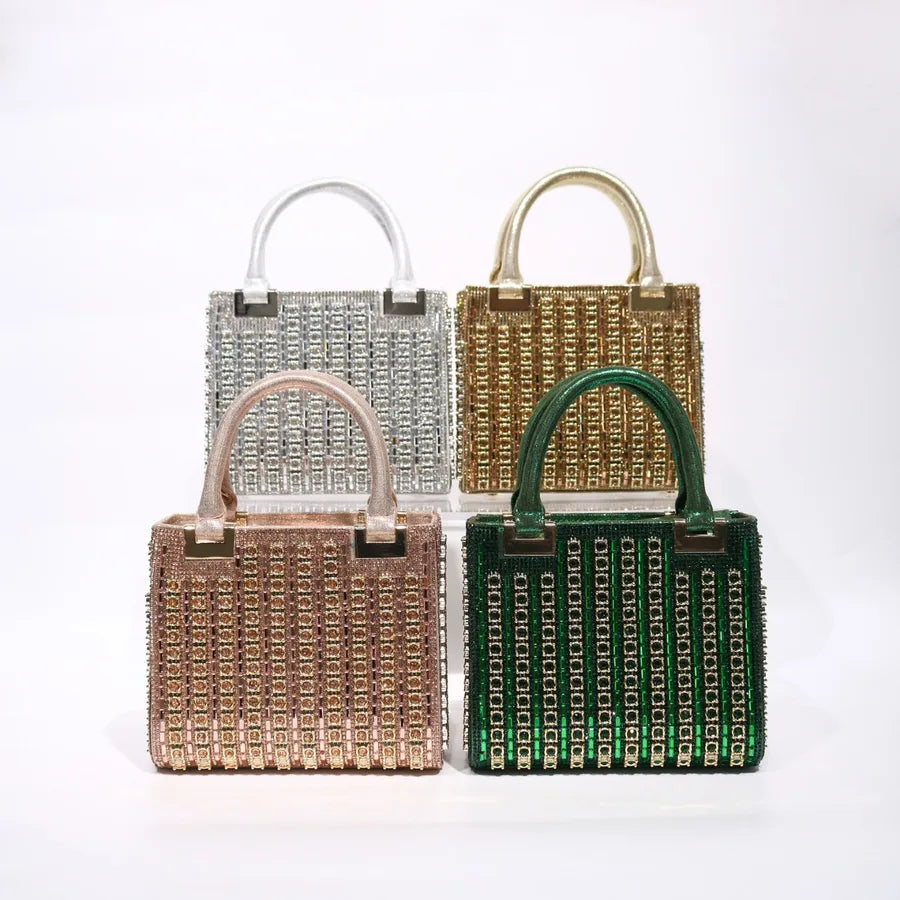 Factory direct  diamond-encrusted dinner bag ladies square box hand bag single shoulder slung dress bag