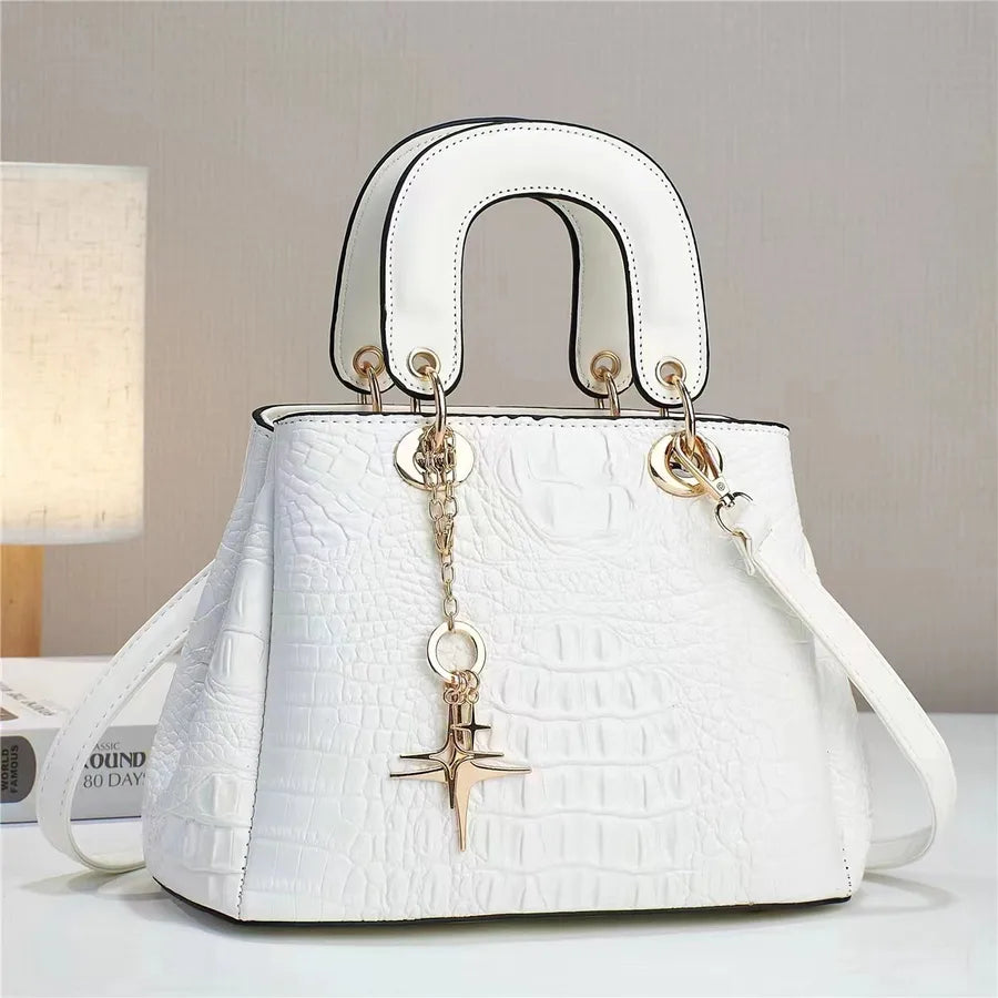 Women's Pu Leather Crocodile Elegant Sewing Thread Bucket Zipper Handbag