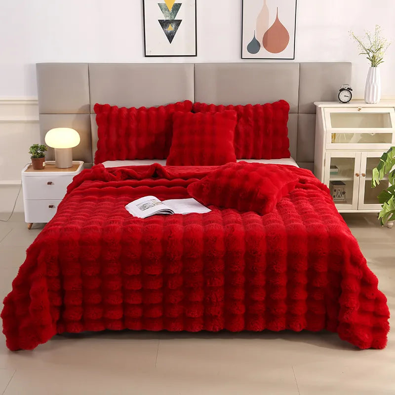 Casual Solid Color rabbit fur blanket Bedding