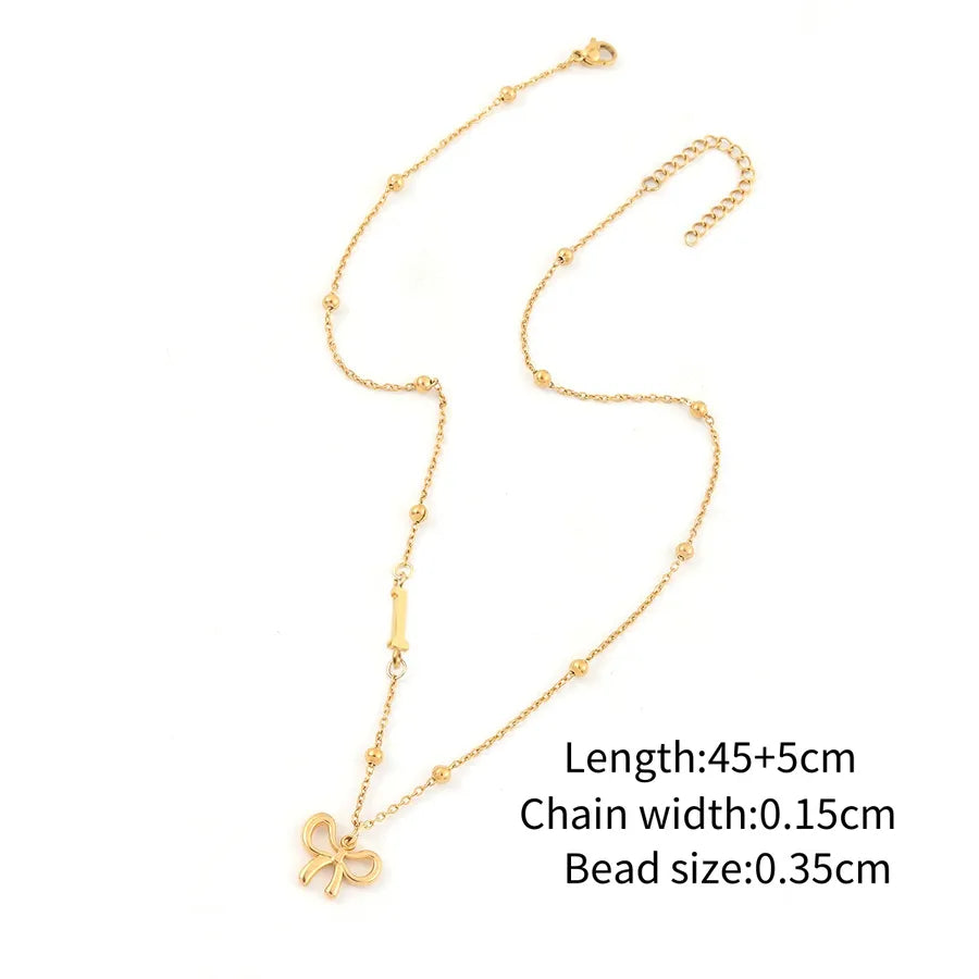 Wholesale Jewelry Simple Style Classic Style Letter Bow Knot 201 Stainless Steel 304 Stainless Steel ball chain Pendant Necklace