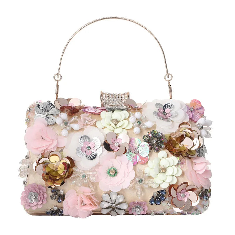 satin flower beading square evening bags