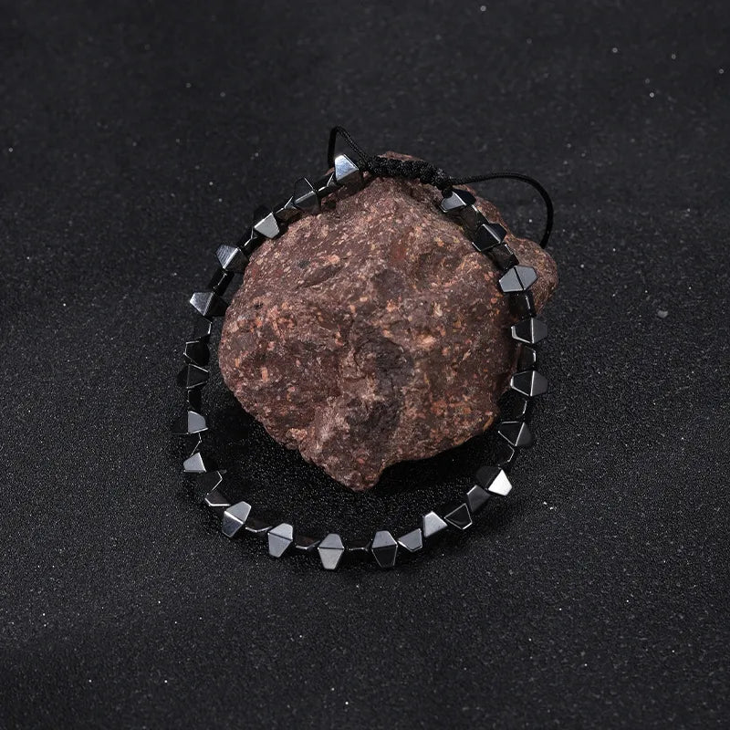 Streetwear Geometric black gallstone Unisex Drawstring Bracelets Men Beaded Bracelets