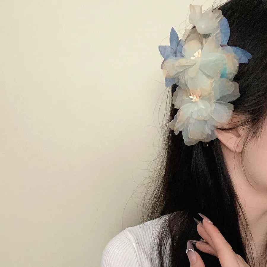 Super Fairy Artificial Flower Butterfly Flower Tassel Grip Female Sweet Style Unique and Exquisite Barrettes Ins All-Match Hair Accessories Fashion