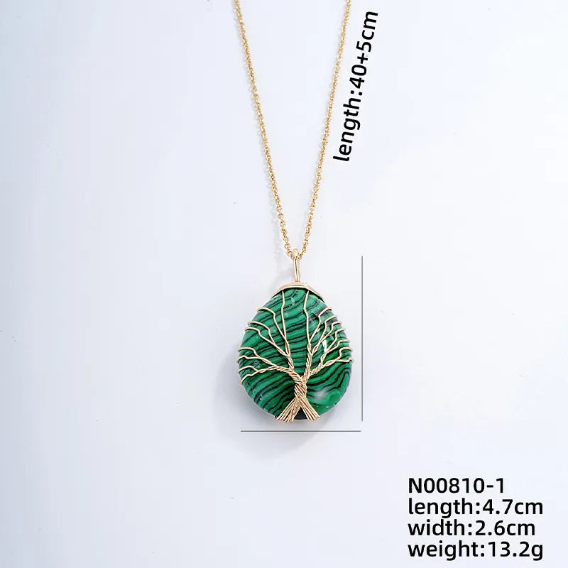 ig style simple style water droplets stainless steel natural stone knitting pendant necklace
