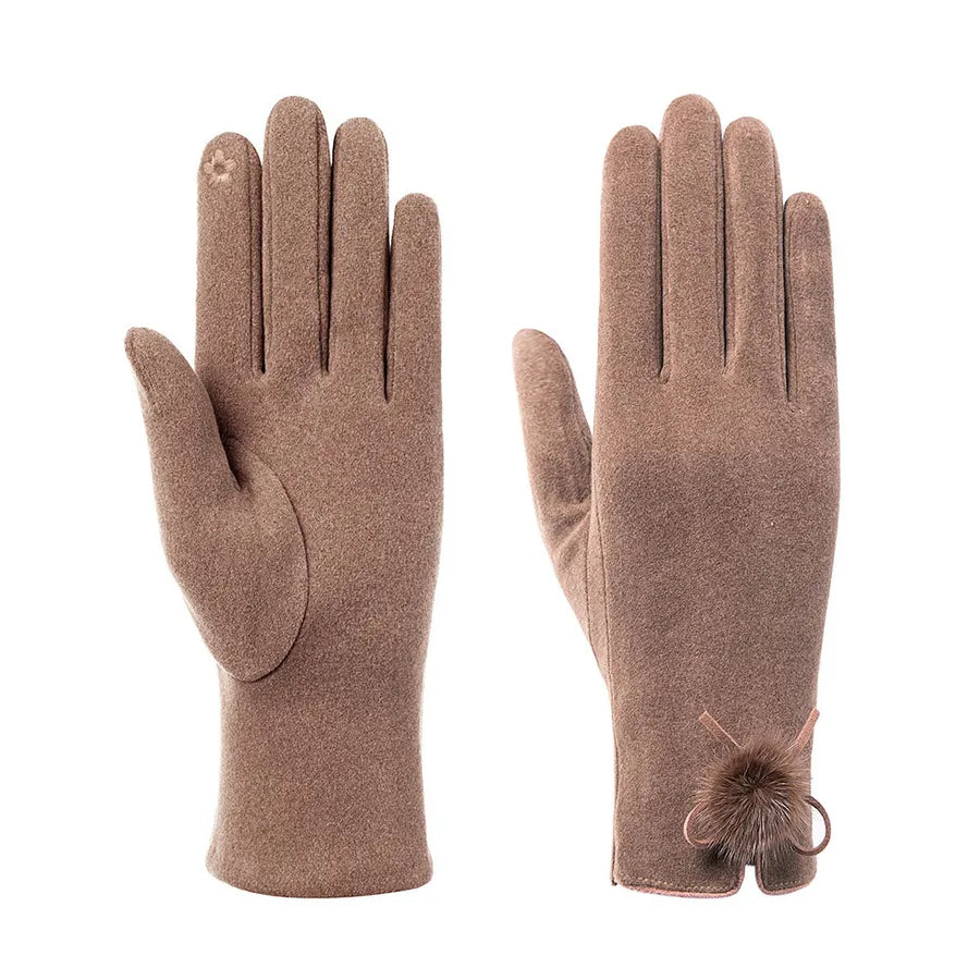Fashionable Warm Ladies' Velvet Touchscreen Gloves Cute Ball Driving Outdoor Cycling Cold Proof Winter Hand Warmers