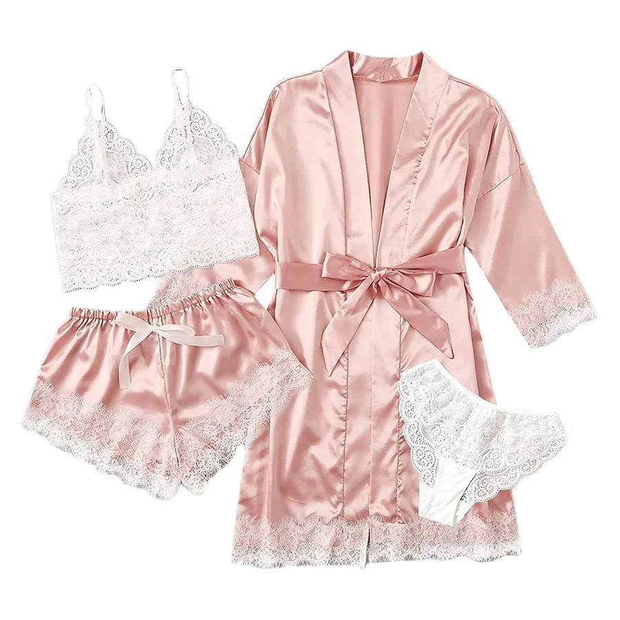 Elegant Solid Color Pajama Sets Imitated Silk Polyester Shorts Sets Lingerie & Pajamas