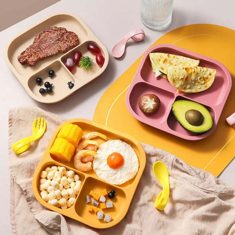 Children's silicone plate food grade complementary food sucker bowl square baby tableware thickened drop-resistant baby tableware